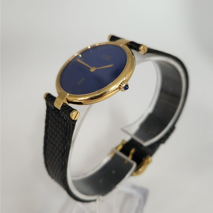 Must de Cartier 30MM Blue Dial Quartz Watch 925 Sterling Silver Gold Plated