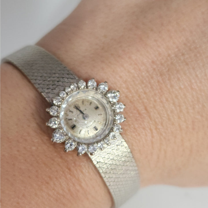 18k White Gold Rolex Precision Diamond Halo SS Aftermarket Bracelet Not Working