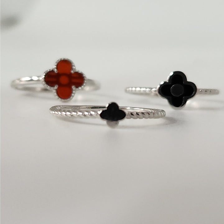 925 Sterling Silver Triple Layer Clover Ring set size 6