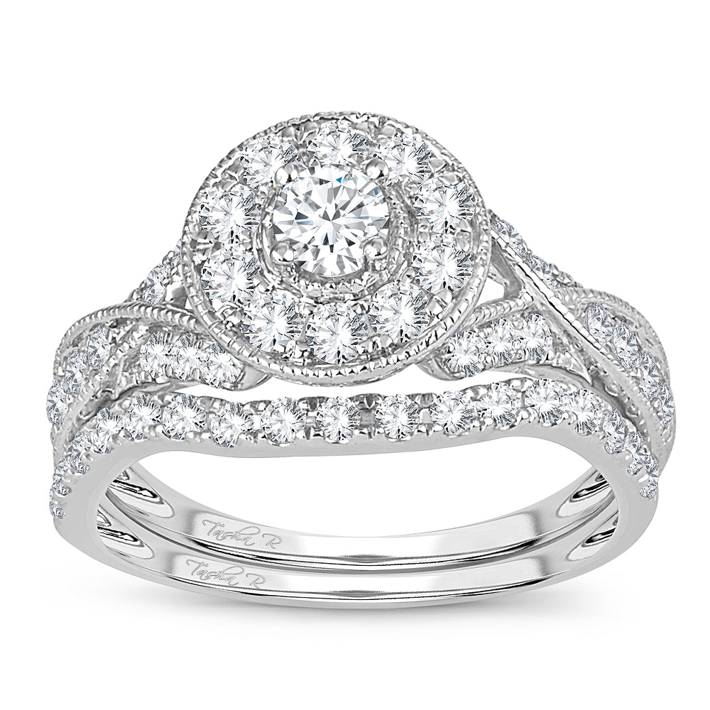 Elegant 14K White Gold 1CT Diamond Bridal Ring for Her