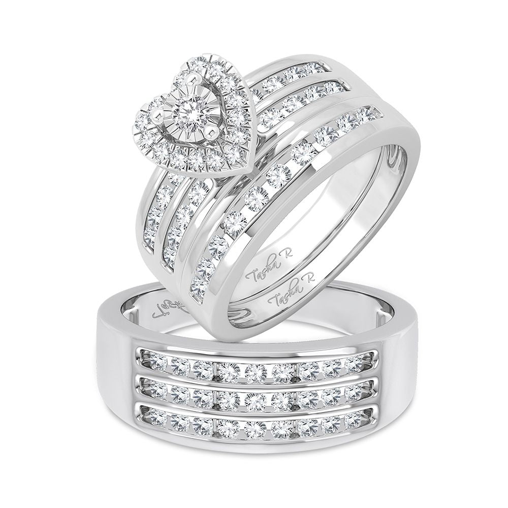 14k White Gold 1.44CT Lab Diamond Trio Wedding Set