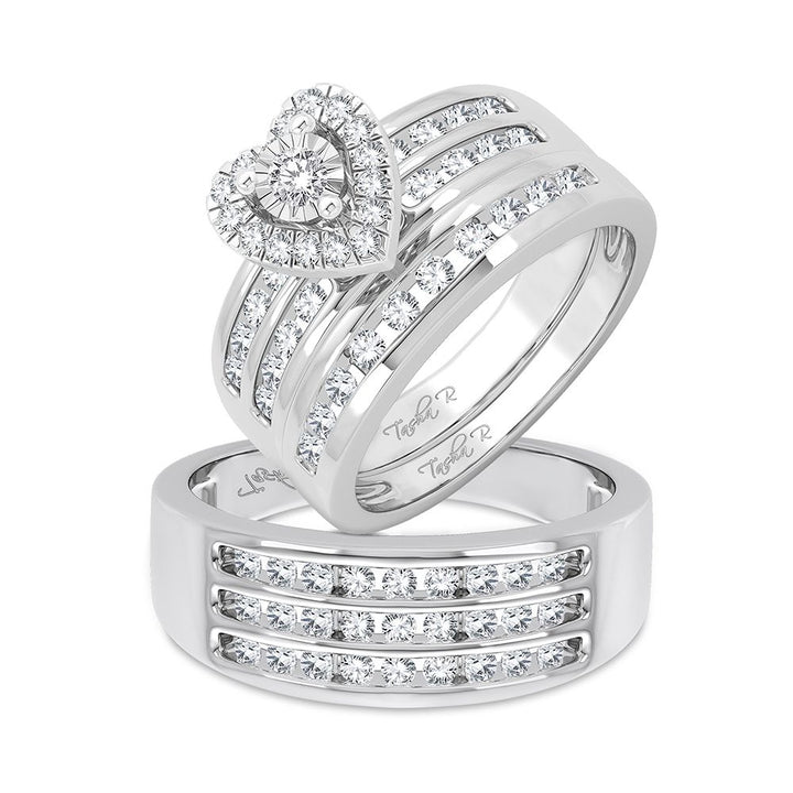 14k White Gold 1.44CT Lab Diamond Trio Wedding Set