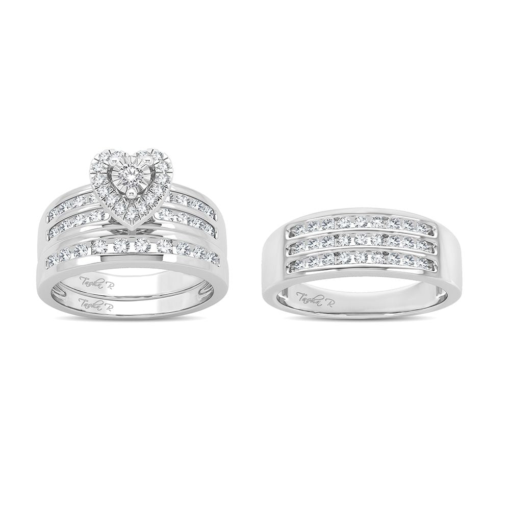 14k White Gold 1.44CT Lab Diamond Trio Wedding Set