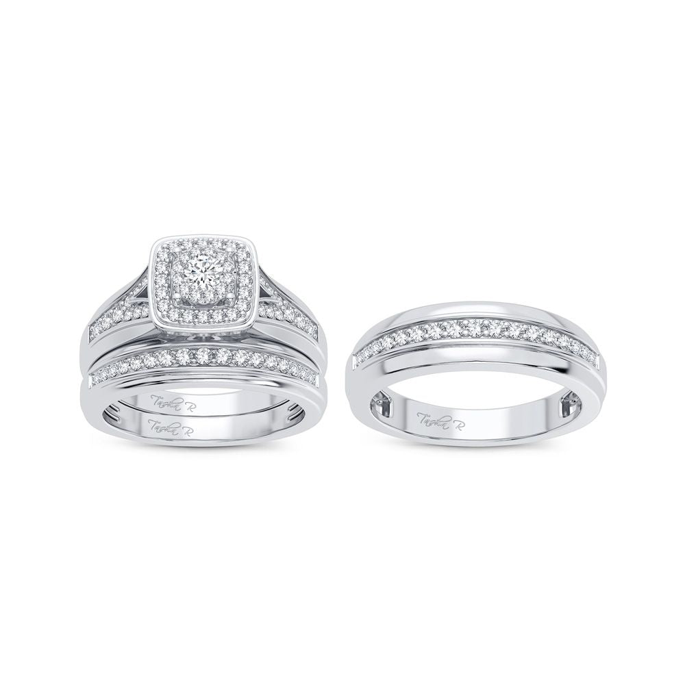 14k White Gold Lab Diamond Trio Wedding Ring Set