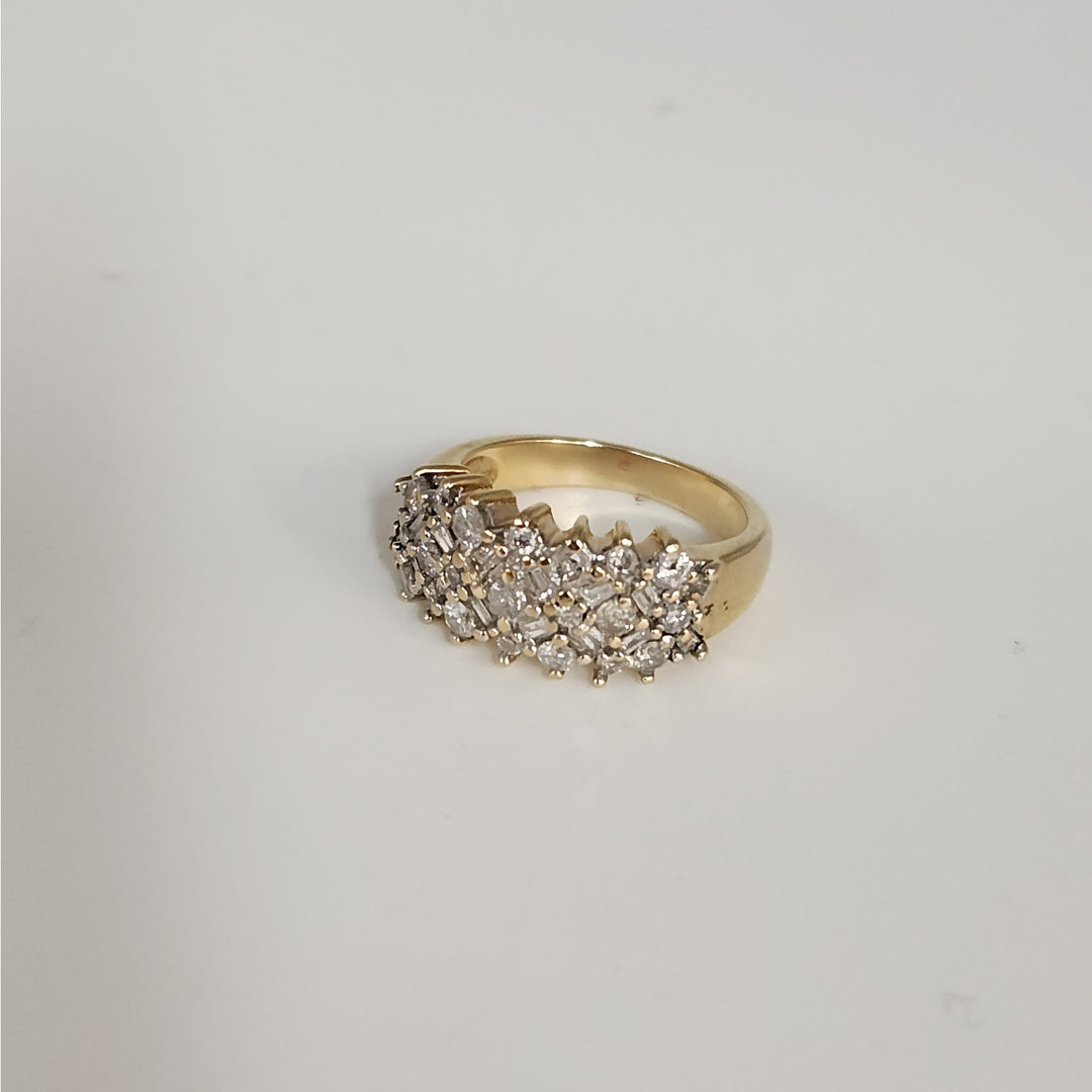 14k Yellow Gold Multi Shape Diamond Statement Ring Size 6.75