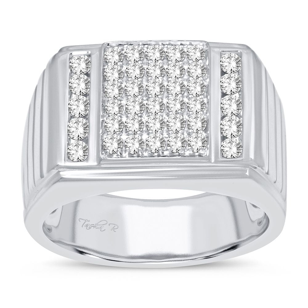 Masculine 14K White Diamond 1CT Mens Statement Ring