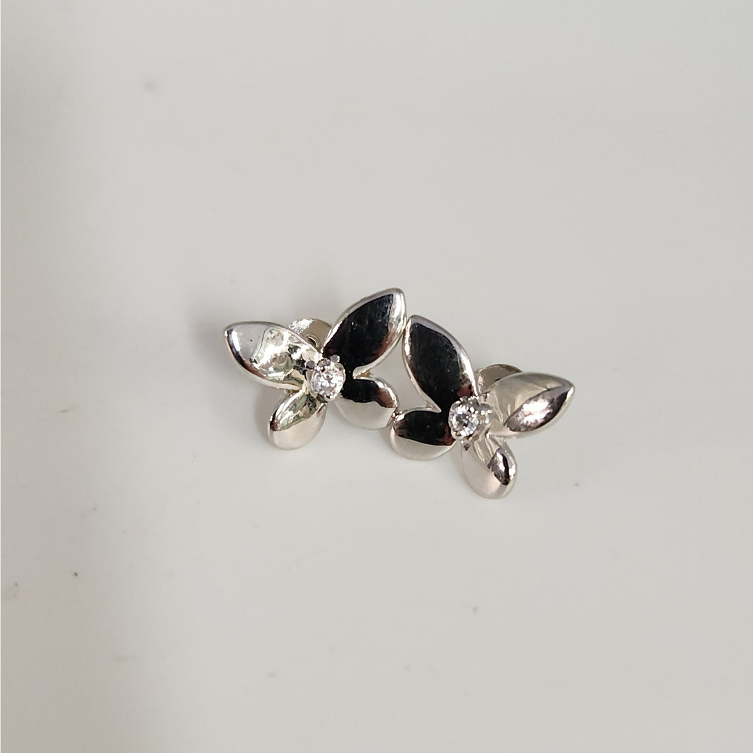 925 Sterling Silver Floral Butterfly design Stud Earrings with CZ accent