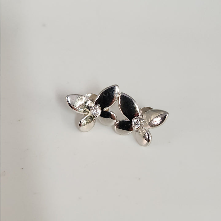 925 Sterling Silver Floral Butterfly design Stud Earrings with CZ accent