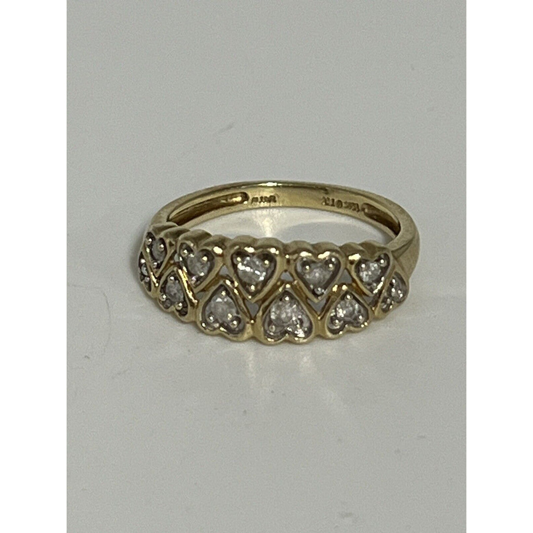 10k Yellow Gold Diamonds Heart Crown Ring Size 6.75