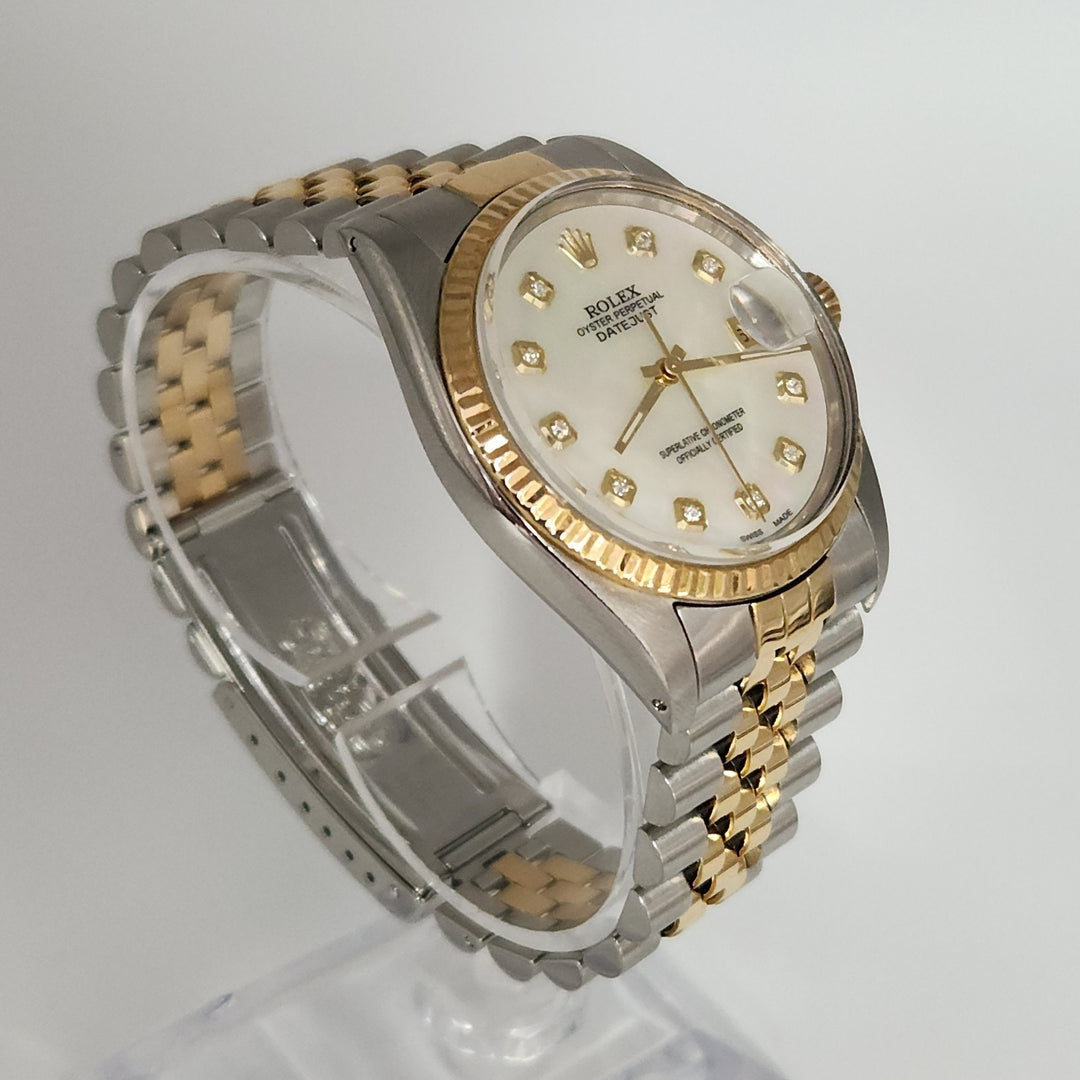 36MM Rolex Date Just Two Tones 18k Yellow Gold Stainless Steel Watch Ref 16013