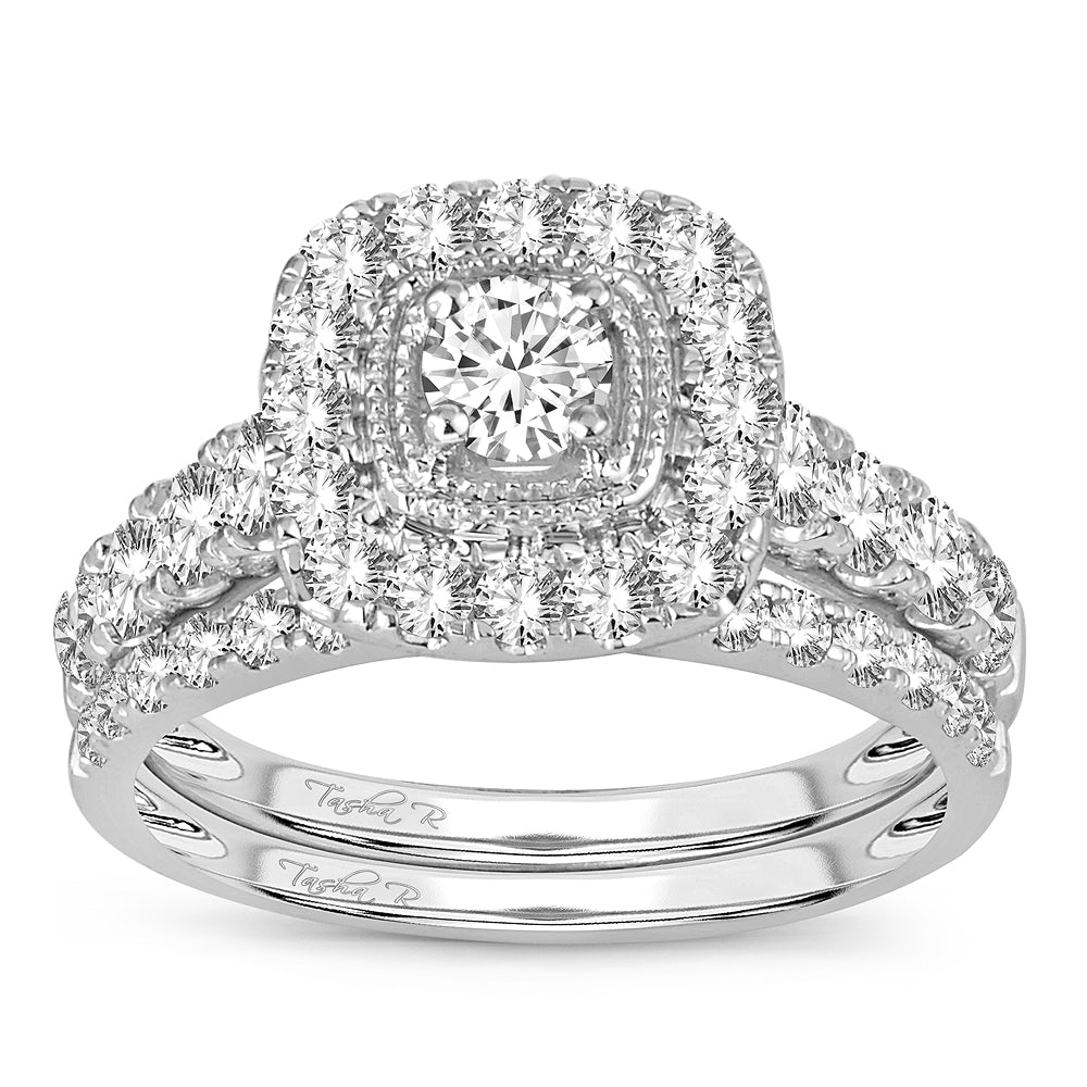Sparkling 14K White Gold 1.50CT Diamond Bridal Ring