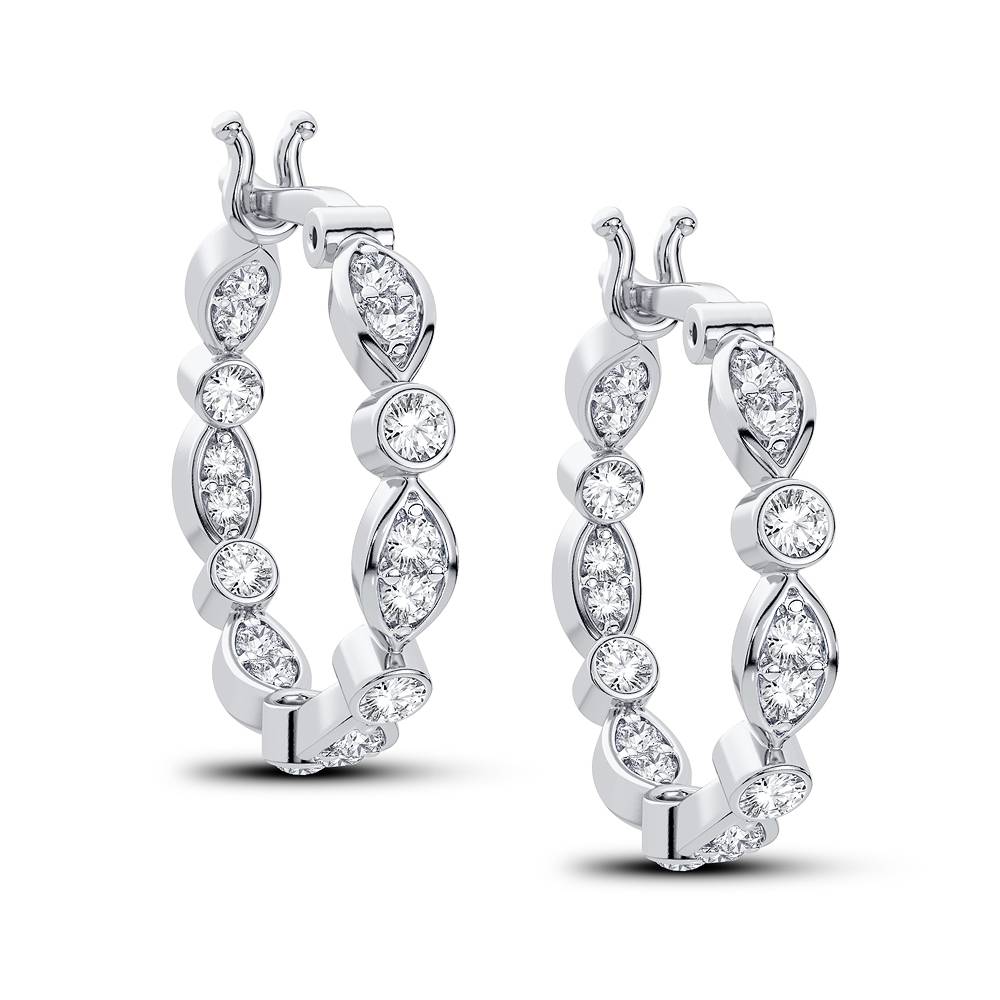 Elegant 14k White Gold 0.50CT Diamond Hoop Earrings