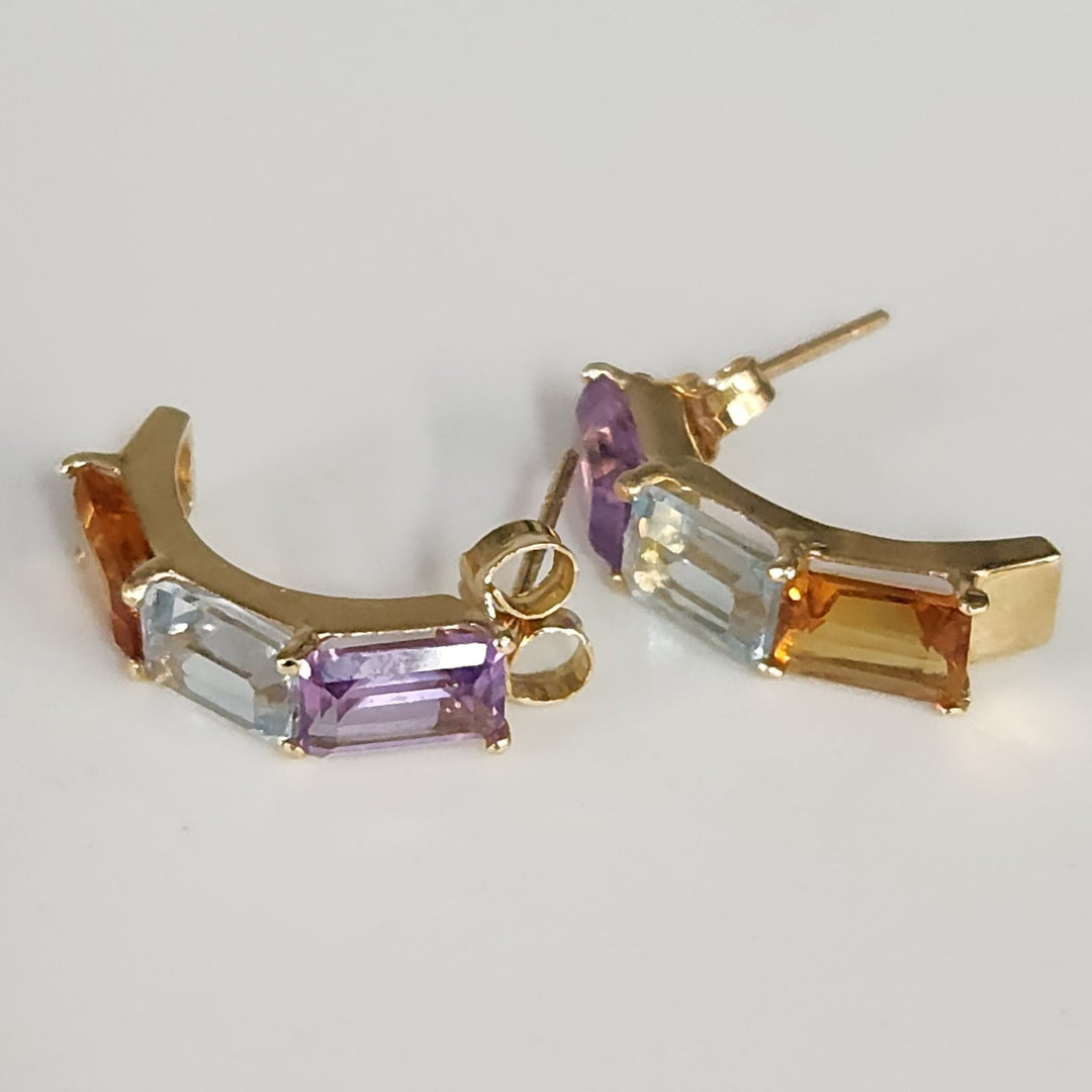 Fashion 14k Yellow Gold Natural Mix Stones Stud Earrings