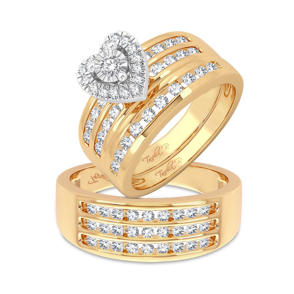 14k Yellow Gold 1.44CT Lab Diamond Trio Wedding Set
