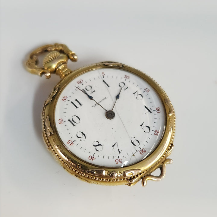 Antique  c.1901 Waltham 14k Solid Gold Diamond Manual Wind Pocket Watch