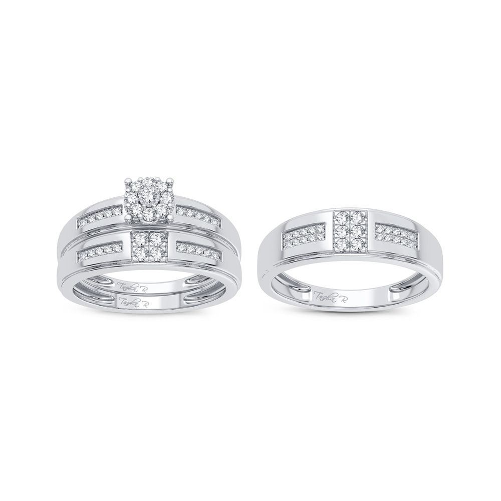 10k White Gold 0.50CT Lab Diamond Trio Wedding Set