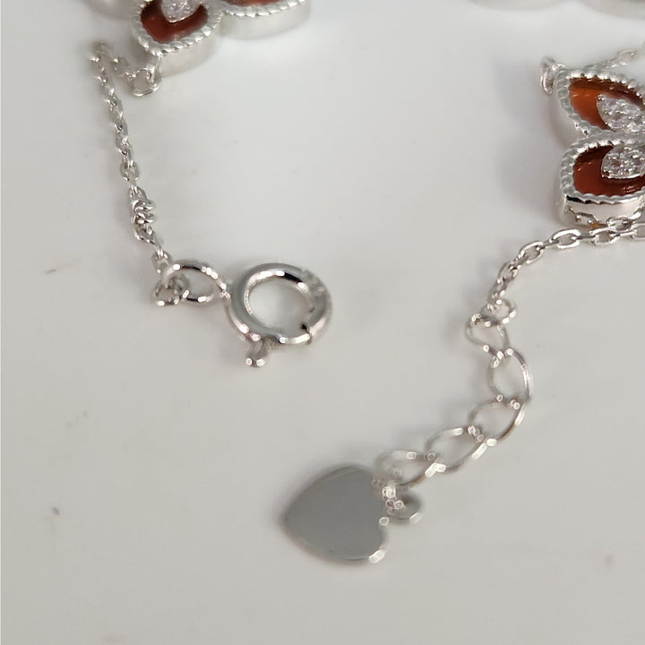 Pretty 925 Sterling Silver Red Clovers Floral bracelet 7.5 "