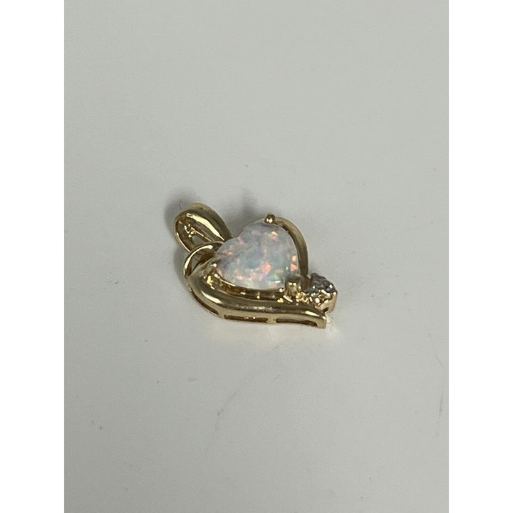 10k Yellow Gold Heart Shaped Opal And Diamond Pendant