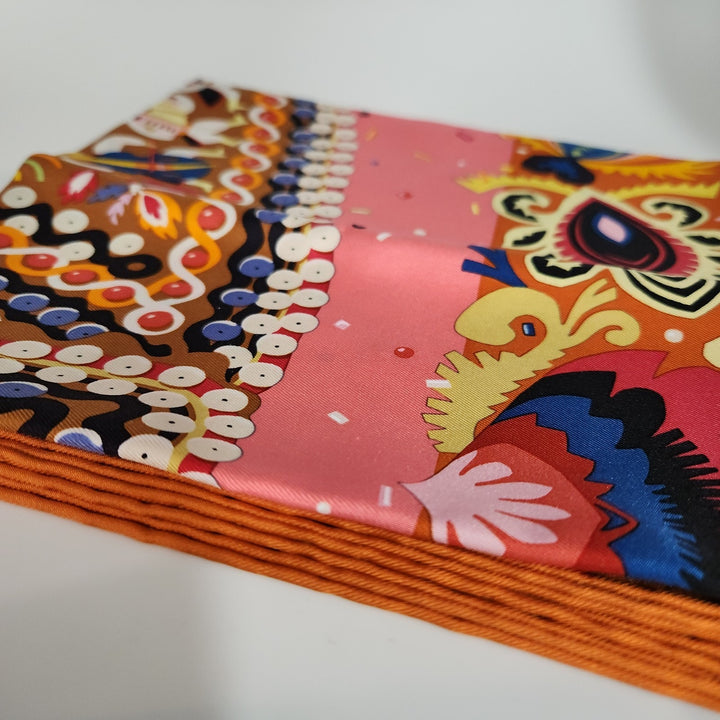 New Hermes Silk Scarf 90cm 100% Silk HG/Orange Cuit/Rose B