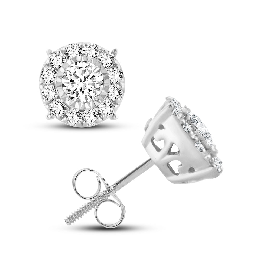 Sparkling 14k White Gold Diamond Stud Earrings for Women