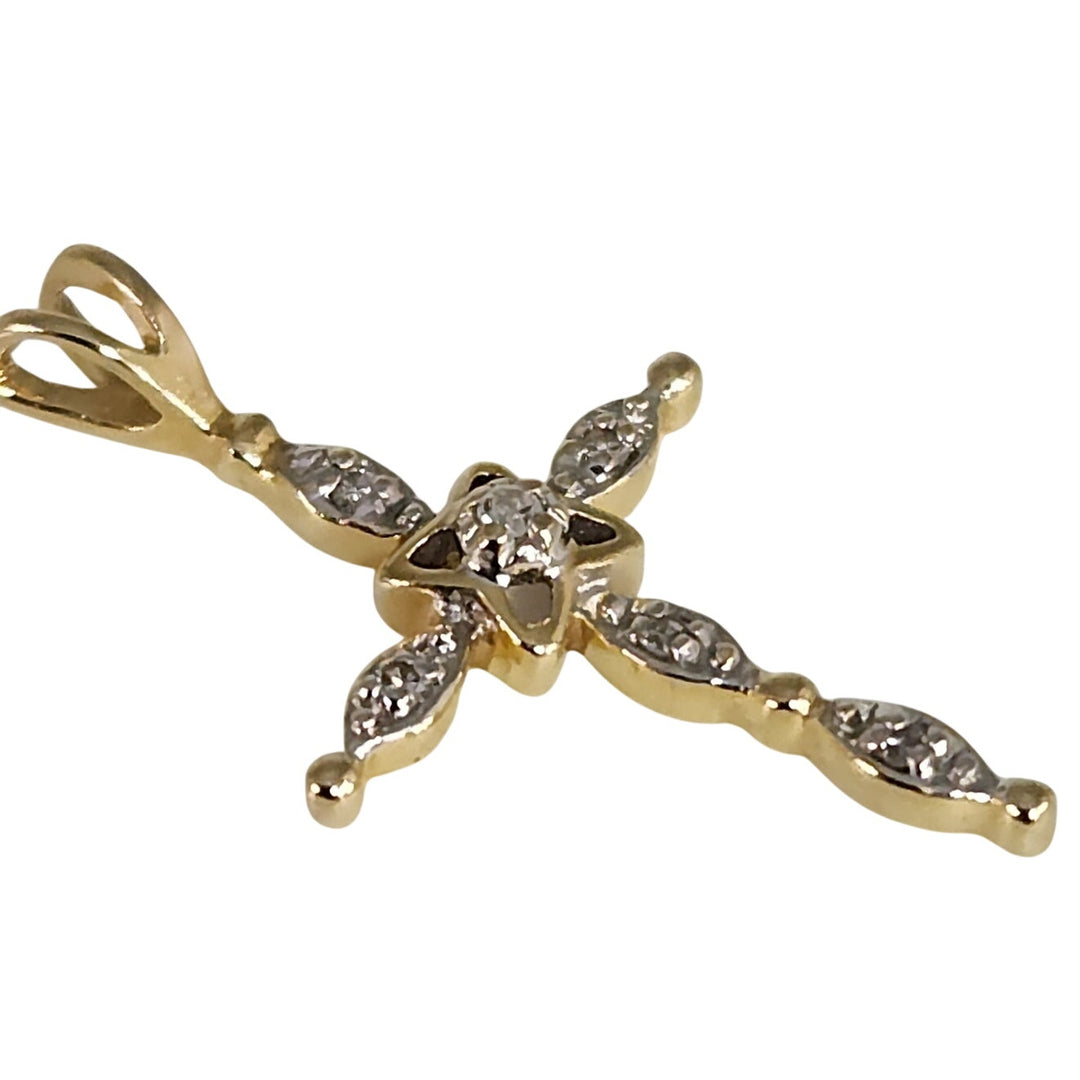 14k Yellow Gold Diamond Cross Pendant Religious Fine Jewelry