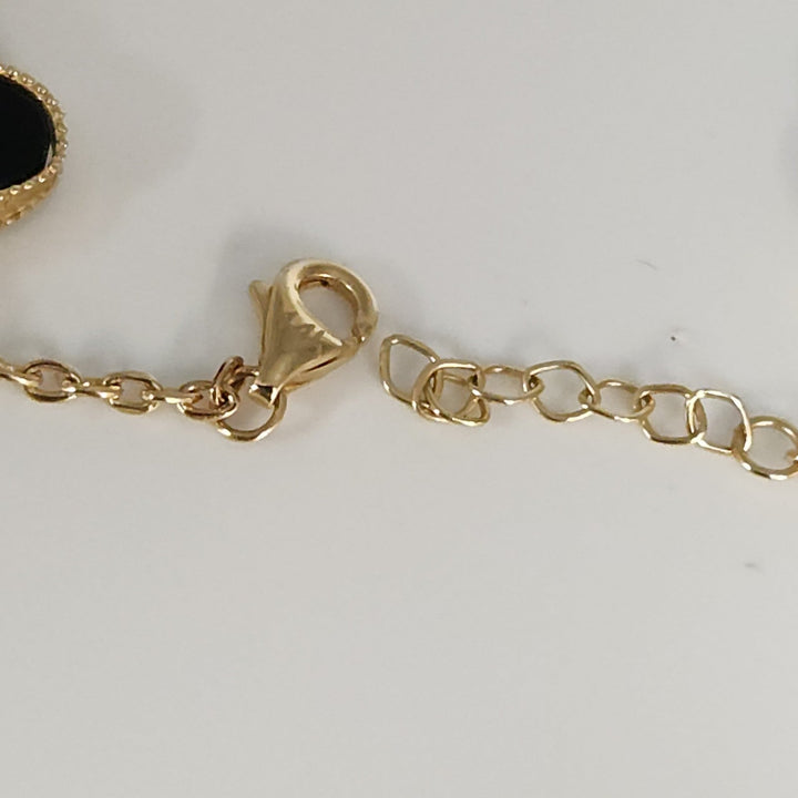 14k Yellow Gold Fashion Onyx Flowers Bracelet 7.5"