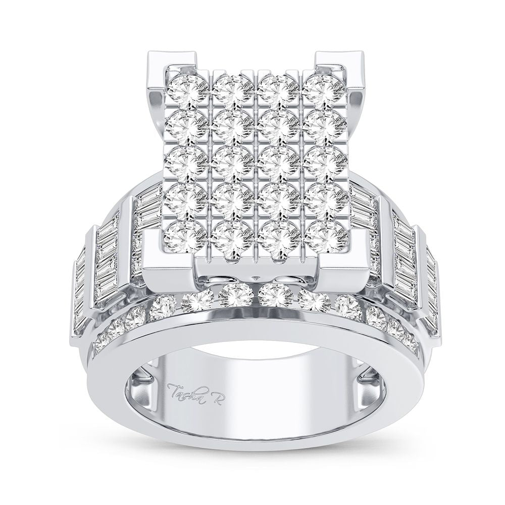 10k White Gold 3CT Lab Diamond Mens Statement Ring