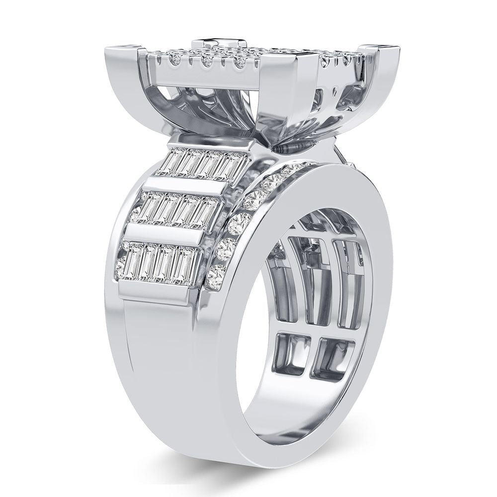 10k White Gold 3CT Lab Diamond Mens Statement Ring