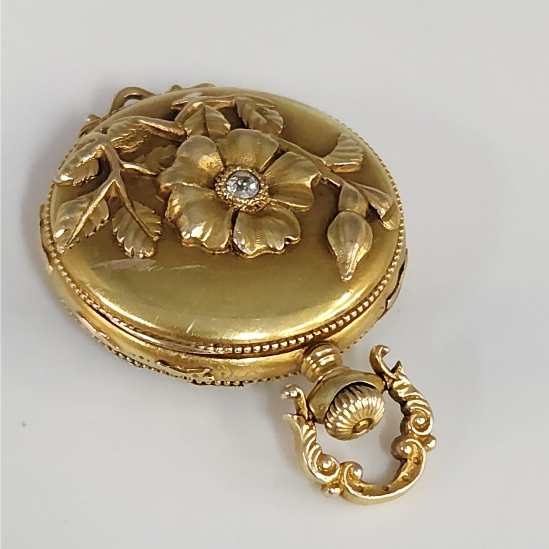 Antique  c.1901 Waltham 14k Solid Gold Diamond Manual Wind Pocket Watch