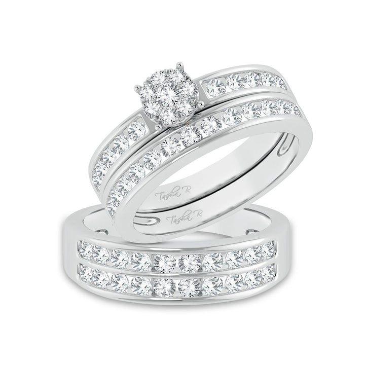 14k White Gold 1.60ct Lab Diamond Bridal Trio Ring Set