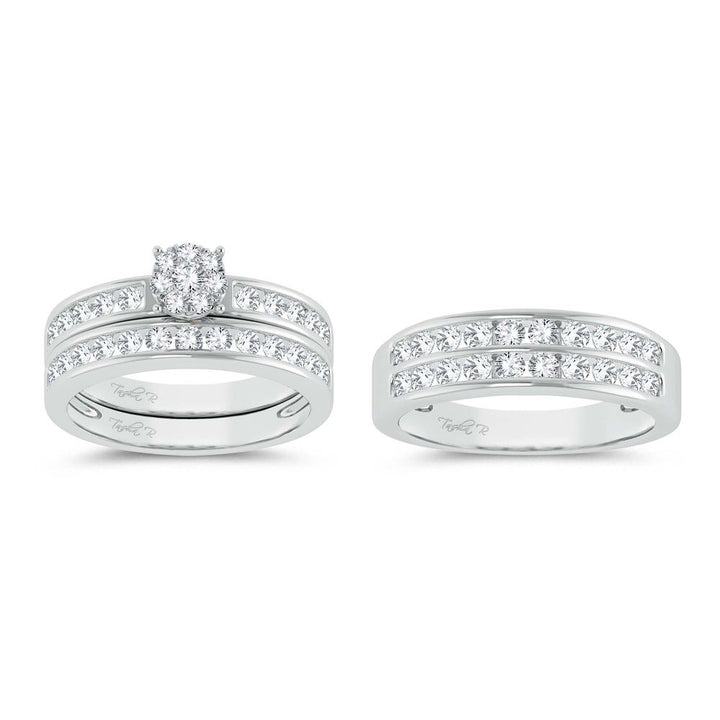 14k White Gold 1.60ct Lab Diamond Bridal Trio Ring Set