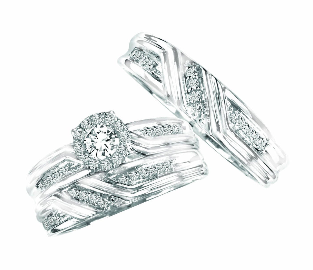 14k White Gold 0.55CT Lab Diamond Trio Wedding Set