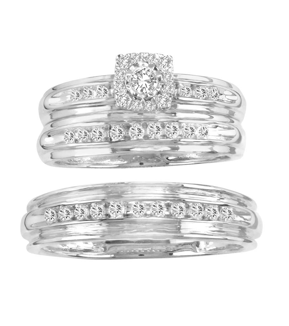 14k White Gold 0.50CT Lab Diamond Trio Wedding Set
