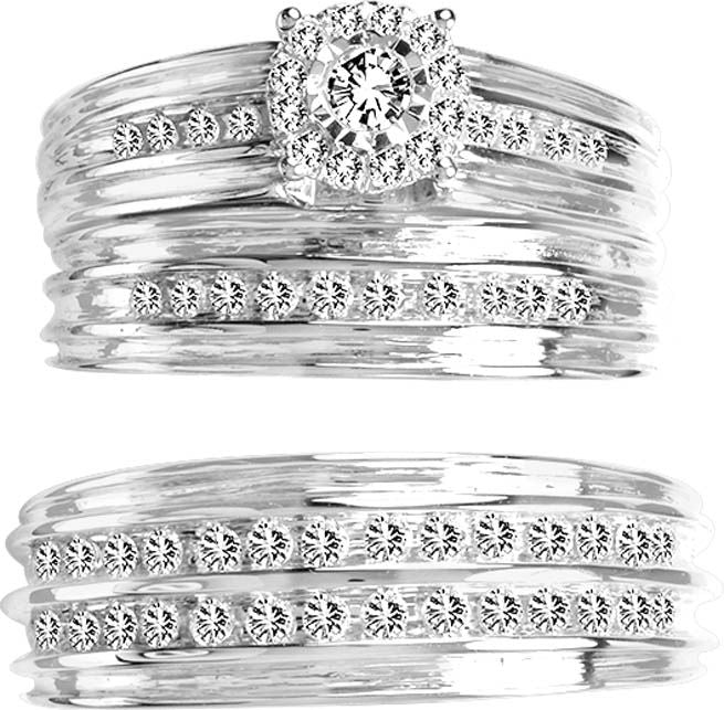 Brilliant 14k White Gold 0.80CT Lab Diamond Trio Wedding Set