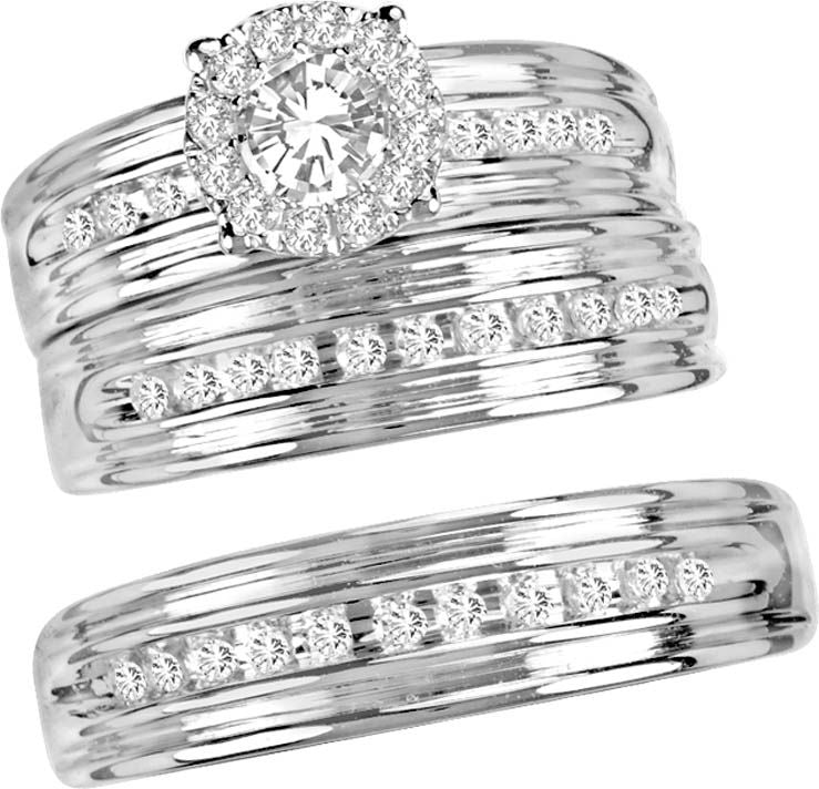 14k White Gold Lab Diamond Trio Wedding Ring Set