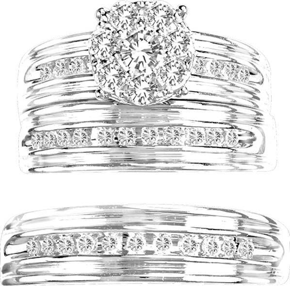 14k White Gold 0.75CT Lab Diamond Trio Wedding Set