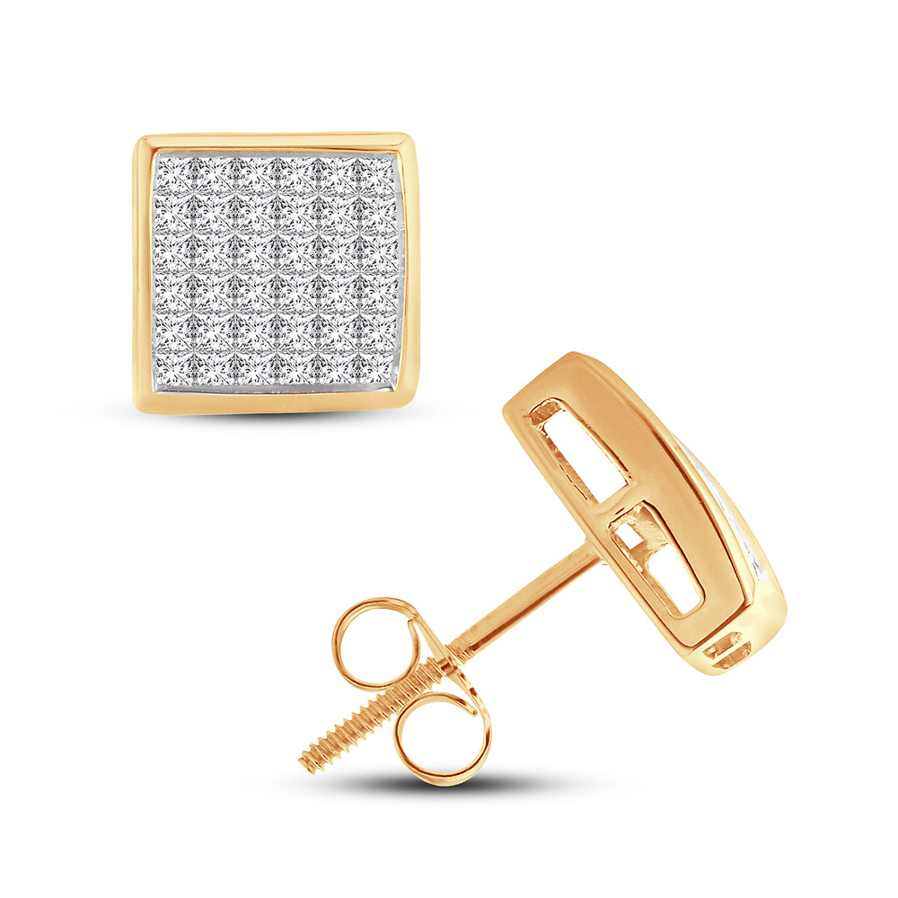 14k Yellow Gold Lab Grown 1.50CT Princess Diamond Stud Earrings