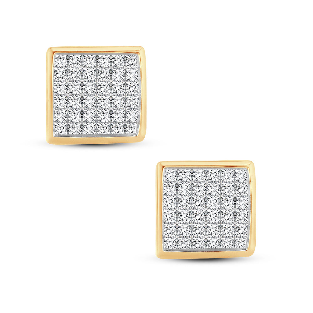 14k Yellow Gold Lab Grown 1.50CT Princess Diamond Stud Earrings