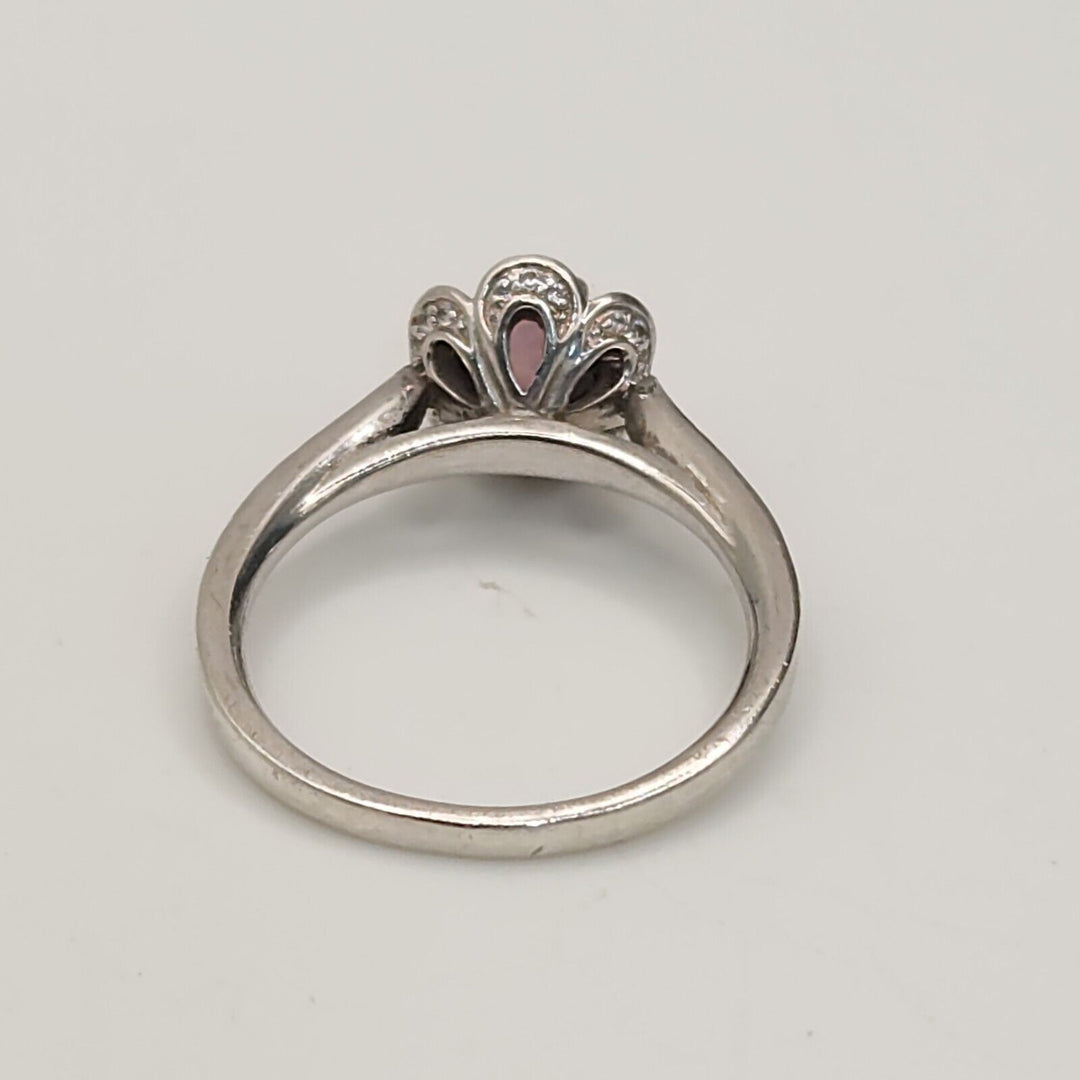 925 Sterling Silver Opal And Diamond Ring Size 6.75