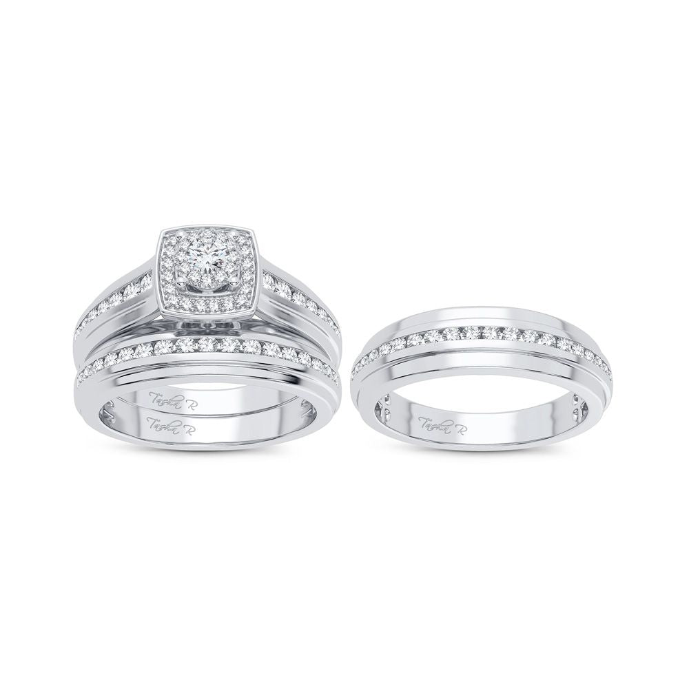 Luminous 14k White Gold 1CT Lab Diamond Trio Wedding Set