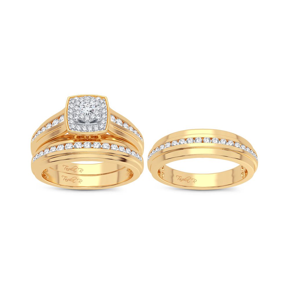 14k Yellow Gold 1CT Lab Diamond Trio Wedding Set