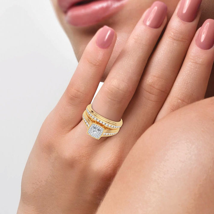 14k Yellow Gold 1CT Lab Diamond Trio Wedding Set