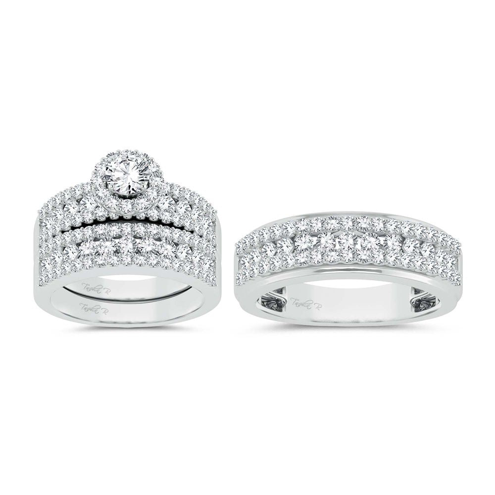 14k White Gold 3.01ct Lab Diamond Trio Wedding Set