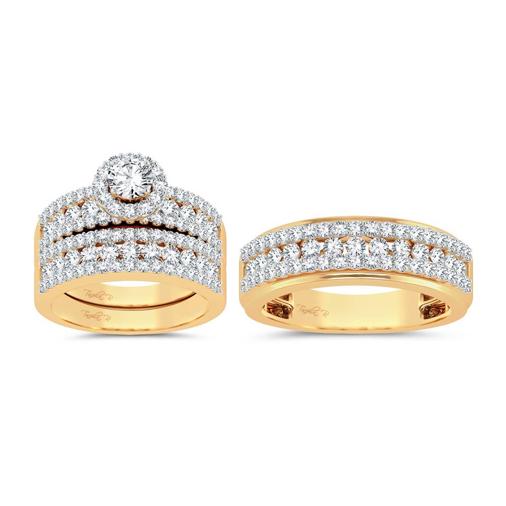 14k Yellow Gold 3.01ct Lab Diamond Trio Wedding Set