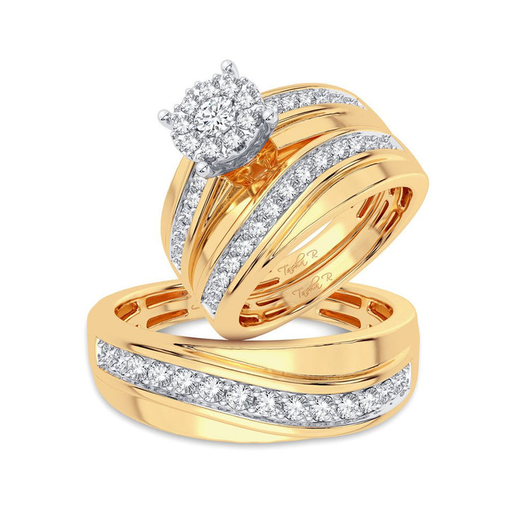 14k Yellow Gold 1.04CT Lab Diamond Bridal Trio Ring Set