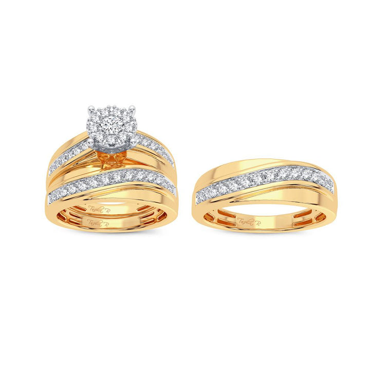 14k Yellow Gold 1.04CT Lab Diamond Bridal Trio Ring Set