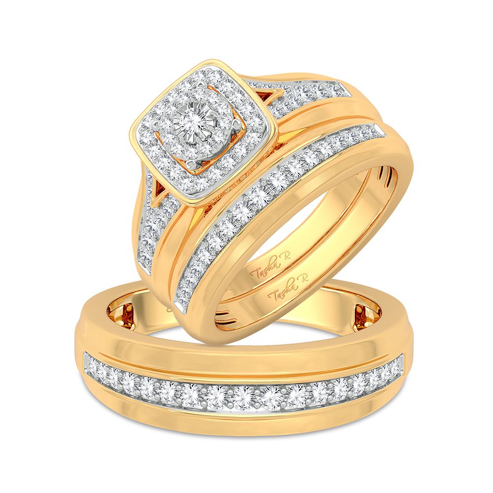 14k Yellow Gold 0.68CT Lab Diamond Trio Wedding Set