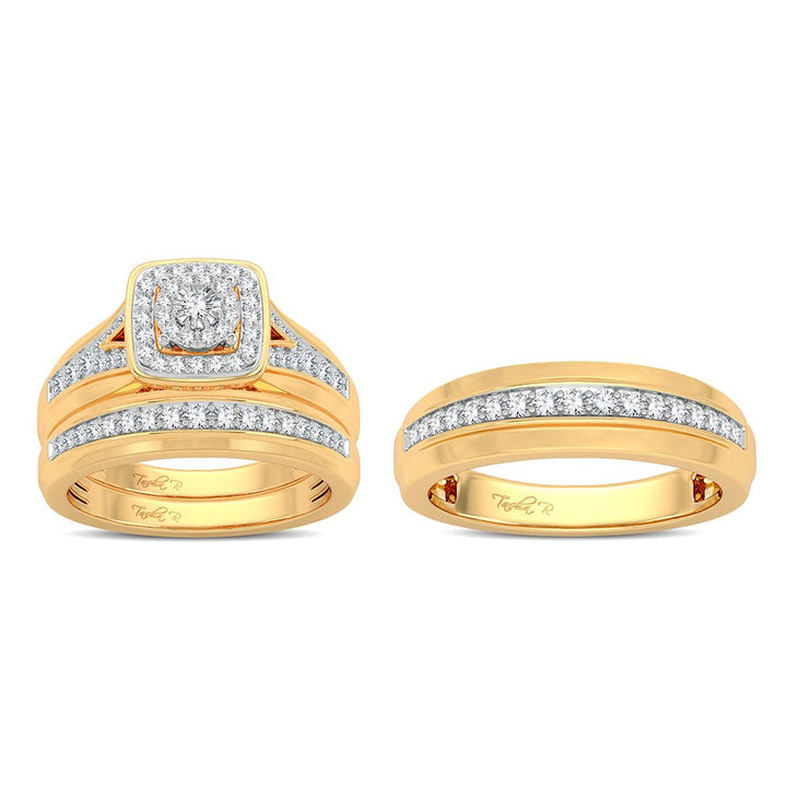 14k Yellow Gold 0.68CT Lab Diamond Trio Wedding Set