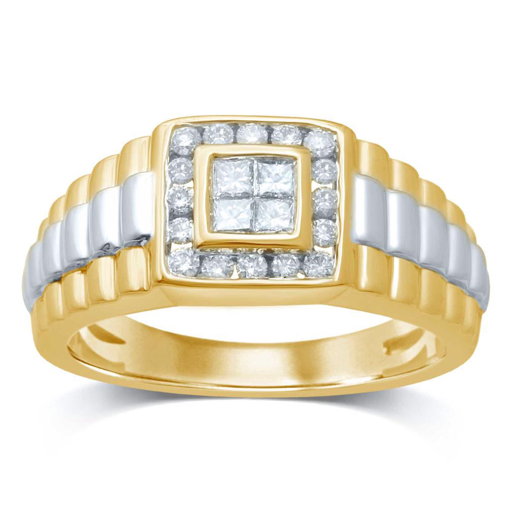 Classic 14K Yellow Gold Mens Diamond Wedding Band