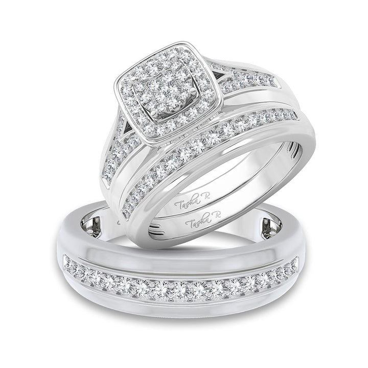 14k White Gold 0.70ct Lab Diamond Womens Trio Wedding Set
